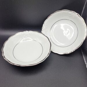 Walbrzych‎ Platina Fruit/Dessert Bowl Set Of 2 White w Platinum Trim